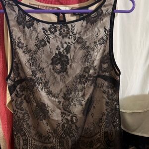 bebe Black and Cream Lace Tank Top